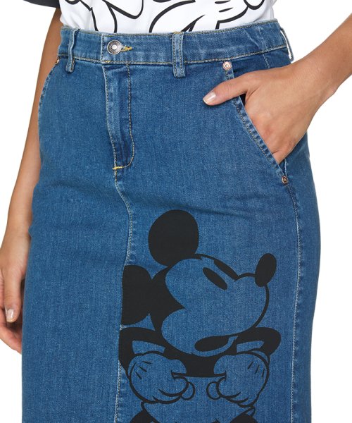 セール Disney ディズニー コラボ ミッキーマウスプリント膝丈デニムスカート ベネトン レディース Benetton Women D Fashion