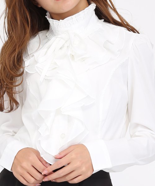 セール 長袖立ち襟フリル無地ブラウス シャツ レースレディース Lace Ladies D Fashion
