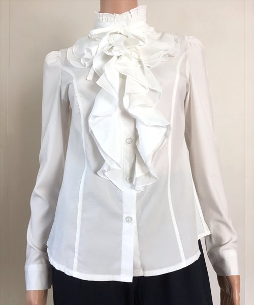 セール 長袖立ち襟フリル無地ブラウス シャツ レースレディース Lace Ladies D Fashion