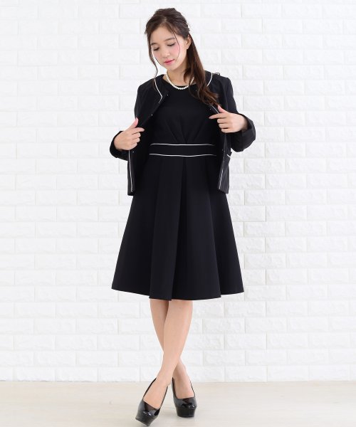 パイピング付きノーカラージャケットツーピーススーツ ワンピース ドレス レースレディース Lace Ladies D Fashion