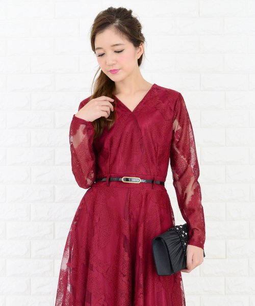 細ベルト付きフィッシュテール総レースワンピース ドレス レースレディース Lace Ladies D Fashion 細ベルト付きフィッシュテール総レースワンピース ドレス レースレディース Lace Ladies D Fashion