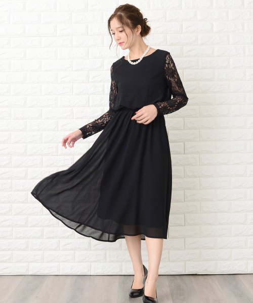 袖レース切り替えフィッシュテールワンピース パーティードレス レースレディース Lace Ladies D Fashion