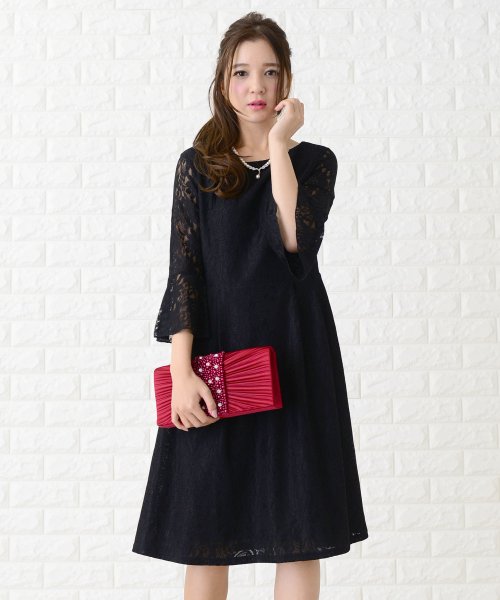 花柄総レースベルスリーブクラシックワンピース ドレス レースレディース Lace Ladies D Fashion