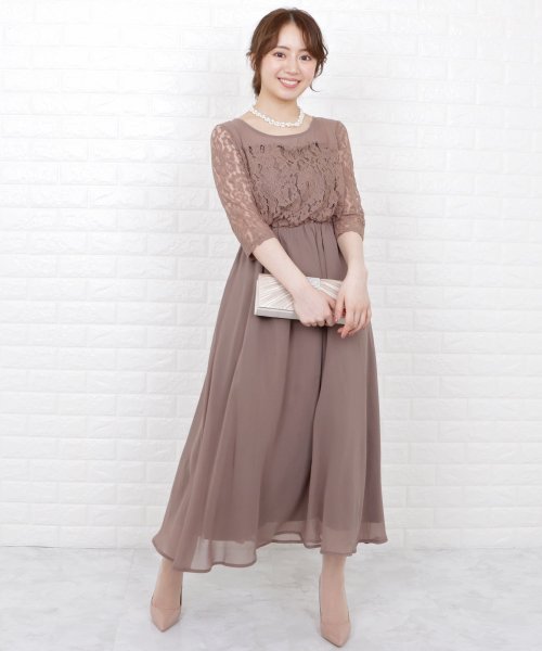 セール レース切り替え七分袖フォーマルワンピース ドレス レースレディース Lace Ladies D Fashion