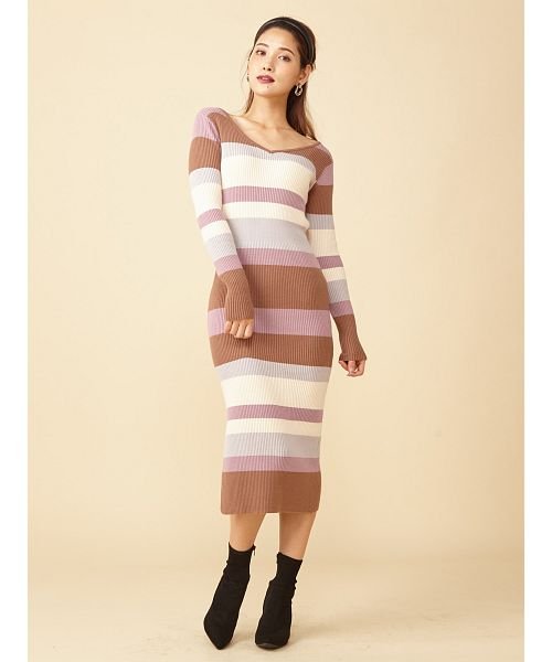 セール マルチボーダーロングニットワンピース ロイヤルパーティー Royal Party D Fashion