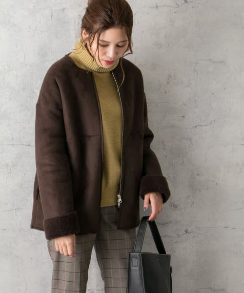 セール フェイクムートンノーカラーショートコート 502645300 Urban Research Rosso Urban Research Rosso D Fashion