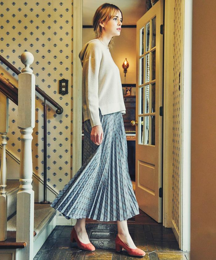 セール 50%OFF】【洗える】チェックプリーツロング スカート セール 50%OFF】【洗える】チェックプリーツロング スカート