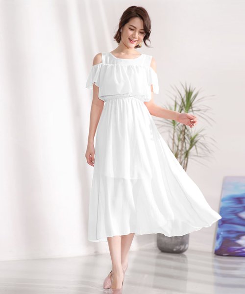 シフォンワンピース 裏地あり 肩だし ドゥーベル Doux Belle D Fashion シフォンワンピース 裏地あり 肩だし ドゥーベル Doux Belle D Fashion