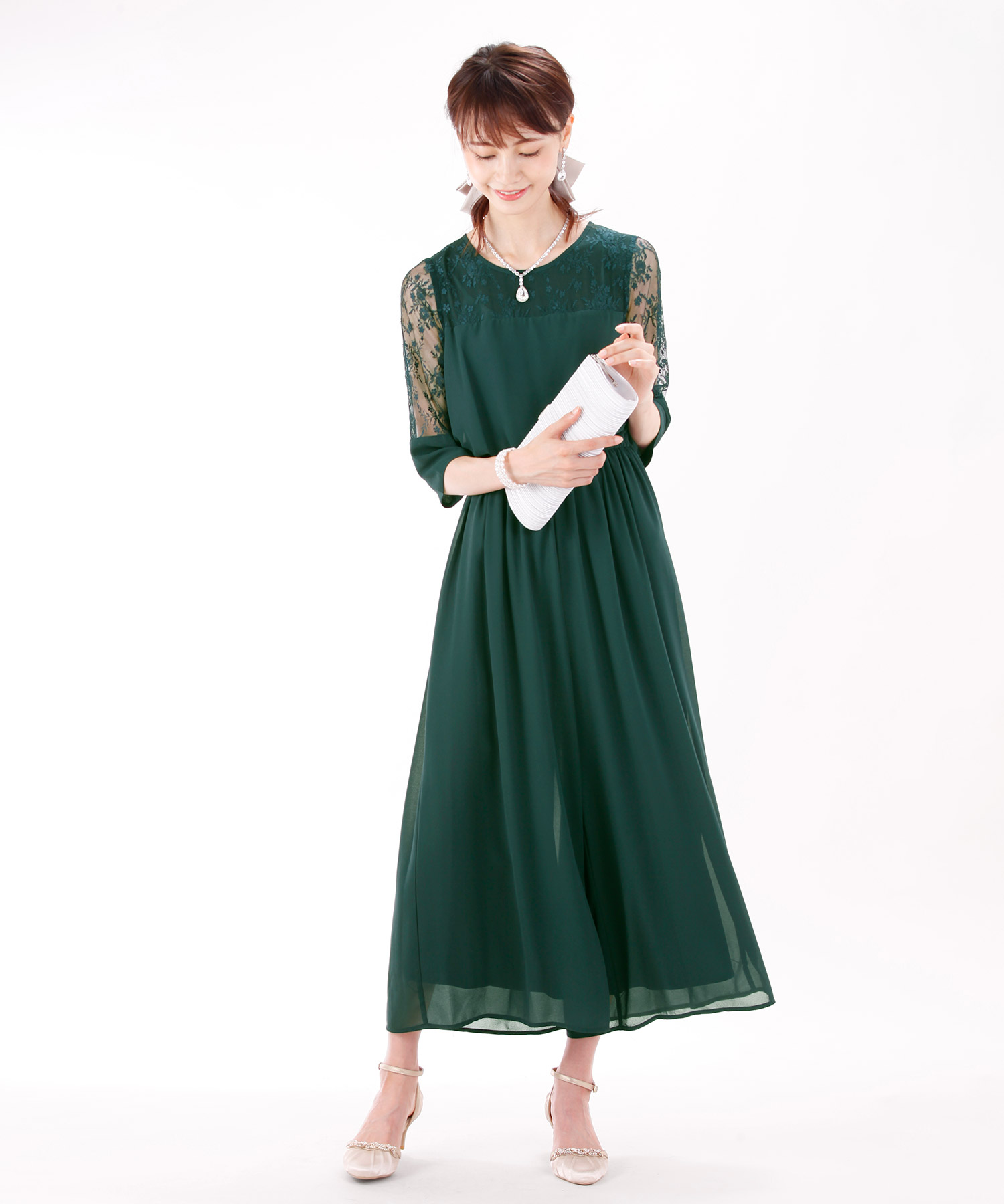 セール 50%OFF】《結婚式 パーティー 二次会》レース袖オールインワン セール 50%OFF】《結婚式 パーティー 二次会》レース袖オールインワン