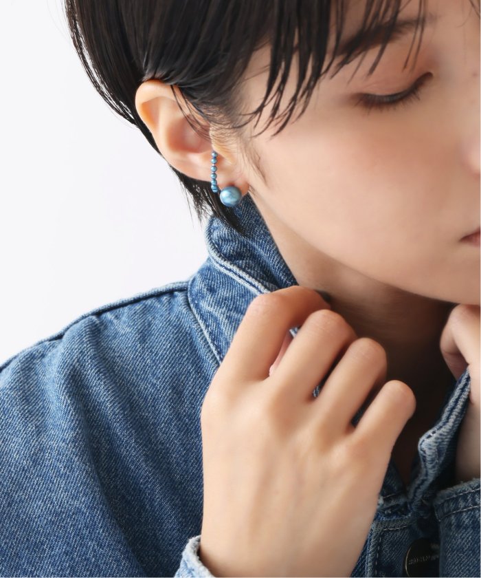 インディゴパール1粒ピンピアス K10（両耳）（ピアス（両耳用