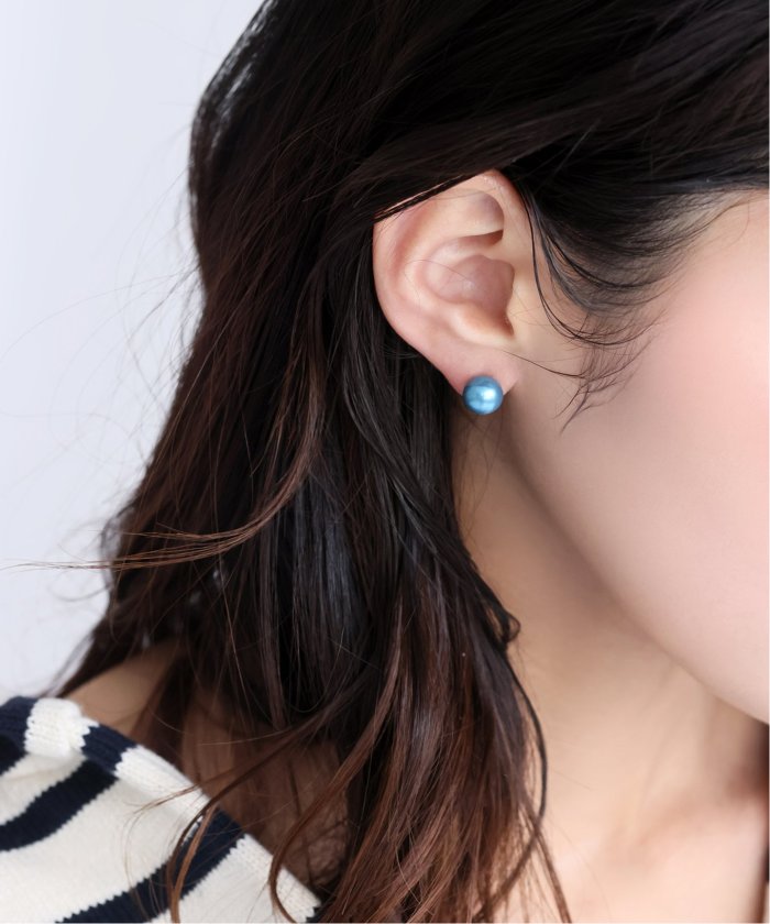 インディゴパール1粒ピンピアス K10（両耳）（ピアス（両耳用