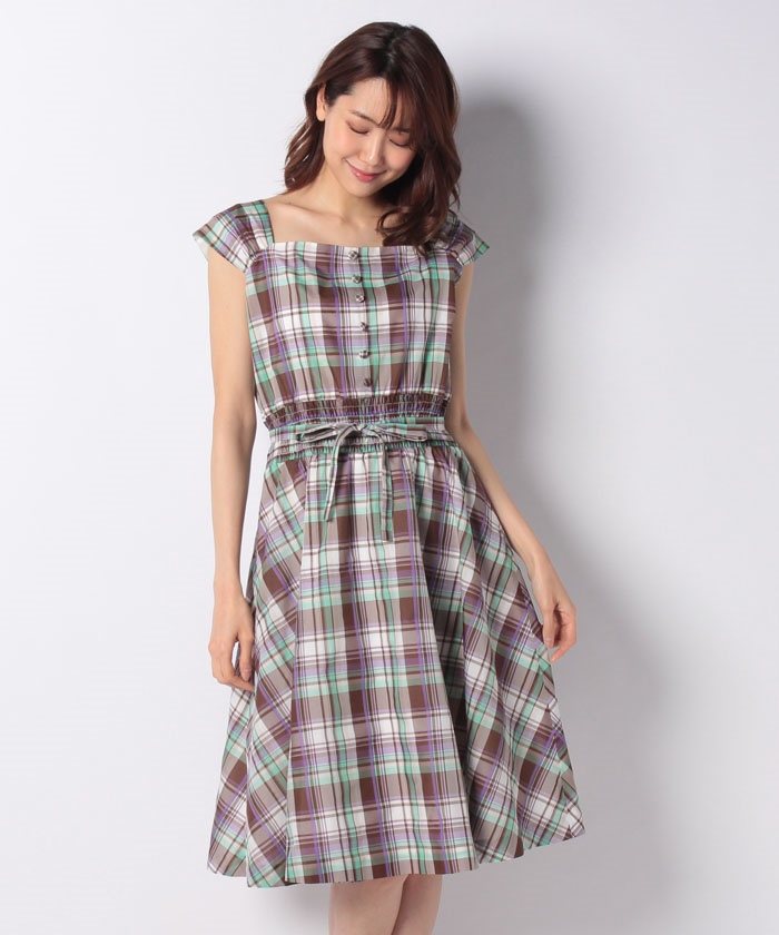 MSGM チェック ワンピース FLC / MINA*タータンチェックワンピース S グリーン H-25-03-18