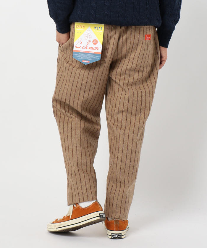 新品＊クックマン　つなぎ　シェフ　ストライプ　セットアップ　ブラウン　M 新品＊クックマン つなぎ シェフ ストライプ セットアップ