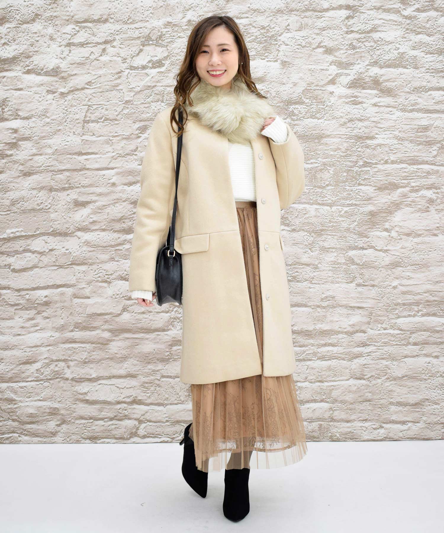 PAGEBOY ページボーイ ファースリーブノーカラーコート ロングコート ...