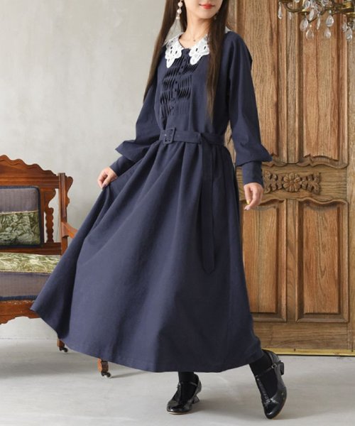 セール ピンタックデザインレース衿クラシカルワンピース オシャレウォーカー Osharewalker D Fashion