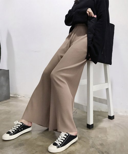 ボトムス レディース ガウチョパンツ プリーツ ハイウエスト ワイドパンツ 無地 きれいめ 即納 ミニミニストア Miniministore D Fashion