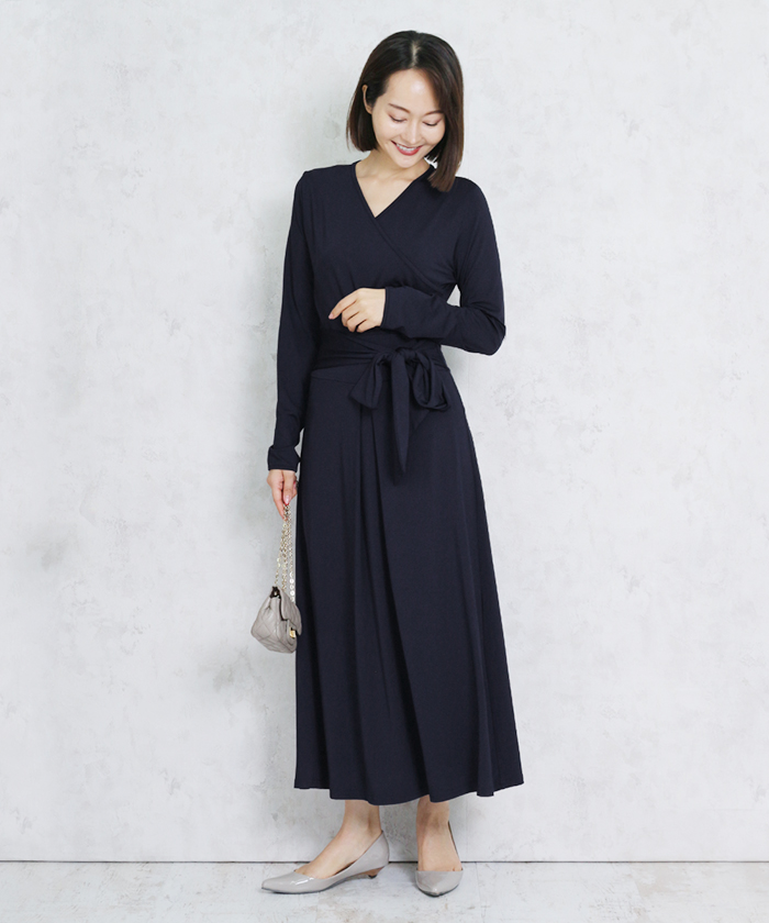 ディウカ　美品カシュクールジャージワンピース　ドレス　ロング　マキシ丈　2 黒 クーポン】【セール 65%OFF】マーサ MARTHA ロングカシュクール