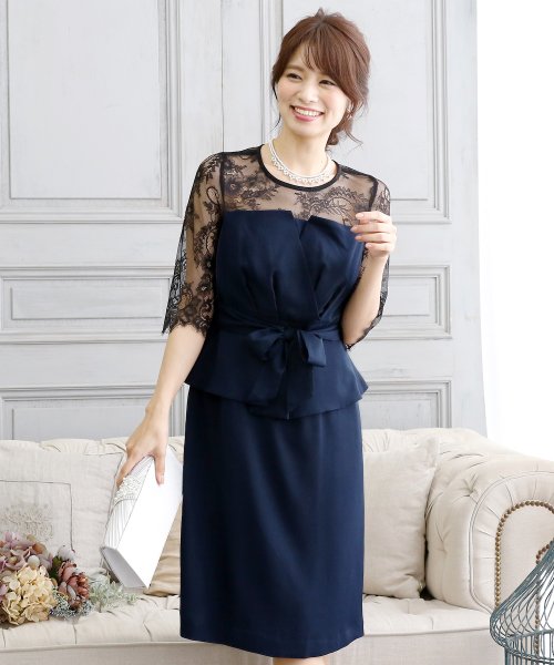 クーポン セール5 Off ペプラムレースデザインドレス 結婚式 お呼ばれワンピース パーティードレス プールヴー Pourvous D Fashion