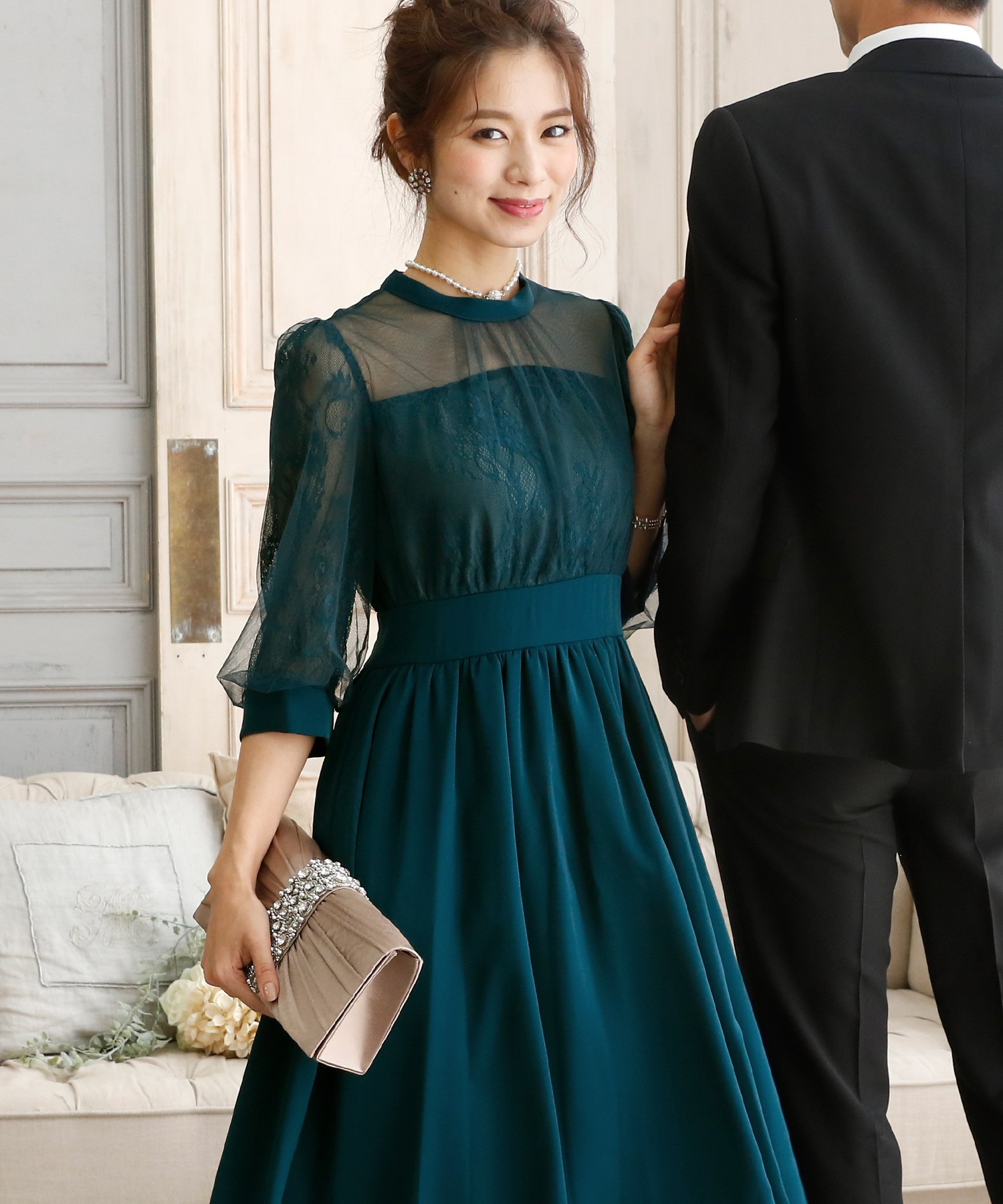 プールヴー PourVous 結婚式ワンピースドレスチュールエレガント