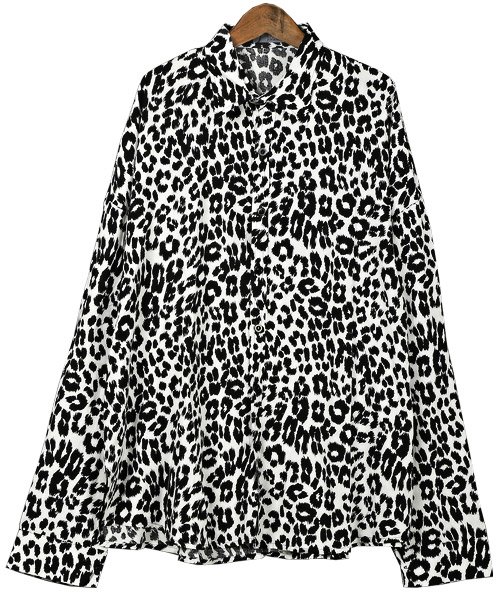 レオパード柄レーヨンシャツ シャツ メンズ 長袖 レオパード柄 豹柄 レーヨン ビッグ ラグスタイル Luxstyle D Fashion