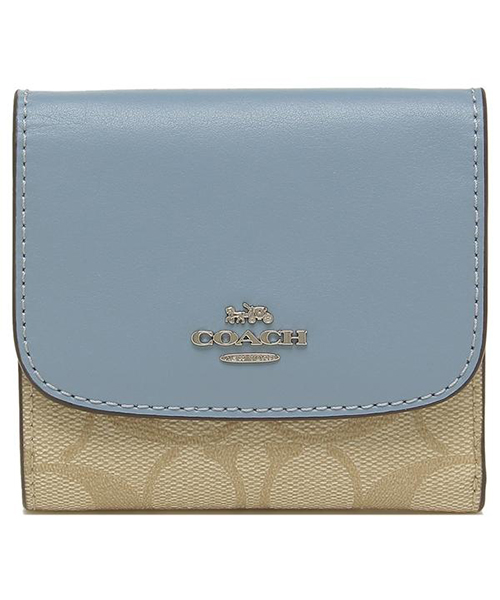 蔵 COACH コーチ スナップ折財布 カーキ×ブルー 新品 アウトレット