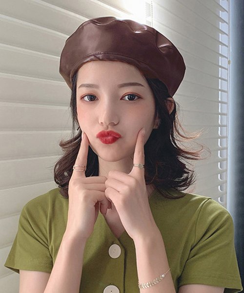 セール Puベレー帽 レディース帽子 秋冬 レザー帽子 無地 おしゃれ ベレー帽子 人気 ミニミニストア Miniministore D Fashion