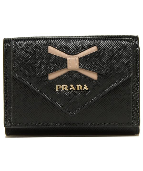 PRADA 三つ折り財布　リボン　黒