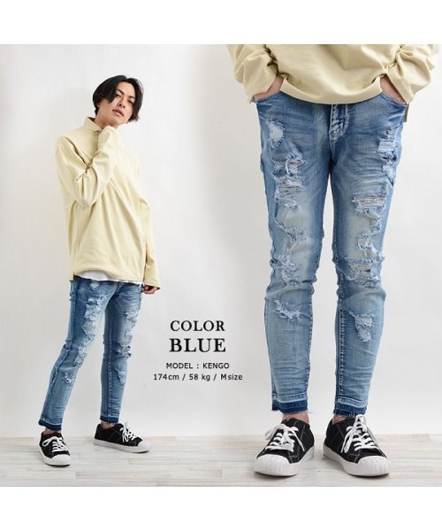 セール10 Off ダメージデニム デニムパンツ メンズ レディース 韓国 ファッション 秋 冬 ペアルック カップル お揃い スキニーパンツ ボトムス 服 ジーパン ジーンズ 2 ワンフォークロージング 1111clothing D Fashion