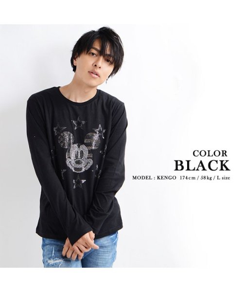 セール ラインストーンミッキーロンtee 顔 韓国 Tシャツ ペアルック カップル お揃い 長袖 デート ミッキー Mickey ロンtee カップル ディズニー ワンフォークロージング 1111clothing D Fashion