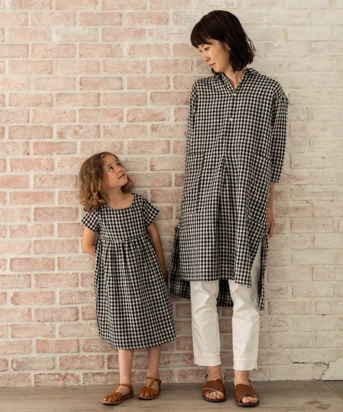 リンクコーデ ふんわりダブルガーゼギンガムチェックシャツワンピース レディース リジェール Riziere D Fashion