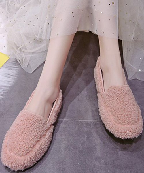 セール ボア パンプス レディース ぺたんこ 靴 秋冬 もこもこシューズ ローヒール スリッポン 即納 ミニミニストア Miniministore D Fashion