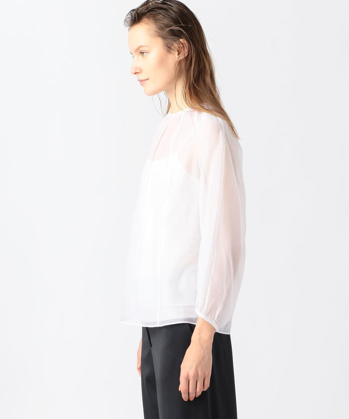 セール 50%OFF】コットンシルクオーガンジー ネックギャザー セール 50%OFF】コットンシルクオーガンジー ネックギャザー