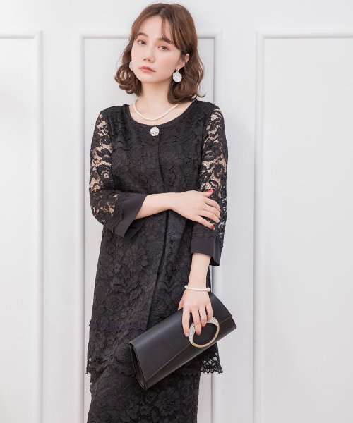 セール 裾レースノースリーブワンピースと総レースカーディガンフォーマル2点セット 502 ドレス プラス Dress D Fashion