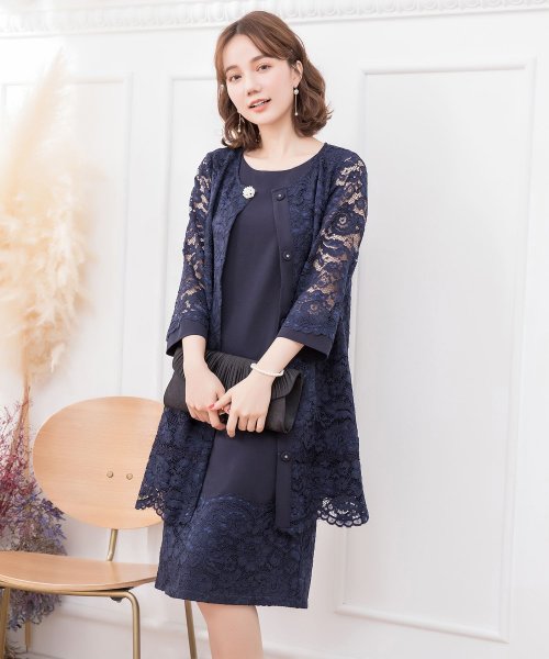 裾レースノースリーブワンピースと総レースカーディガンフォーマル2点セット 502 ドレス スター Dress Star D Fashion