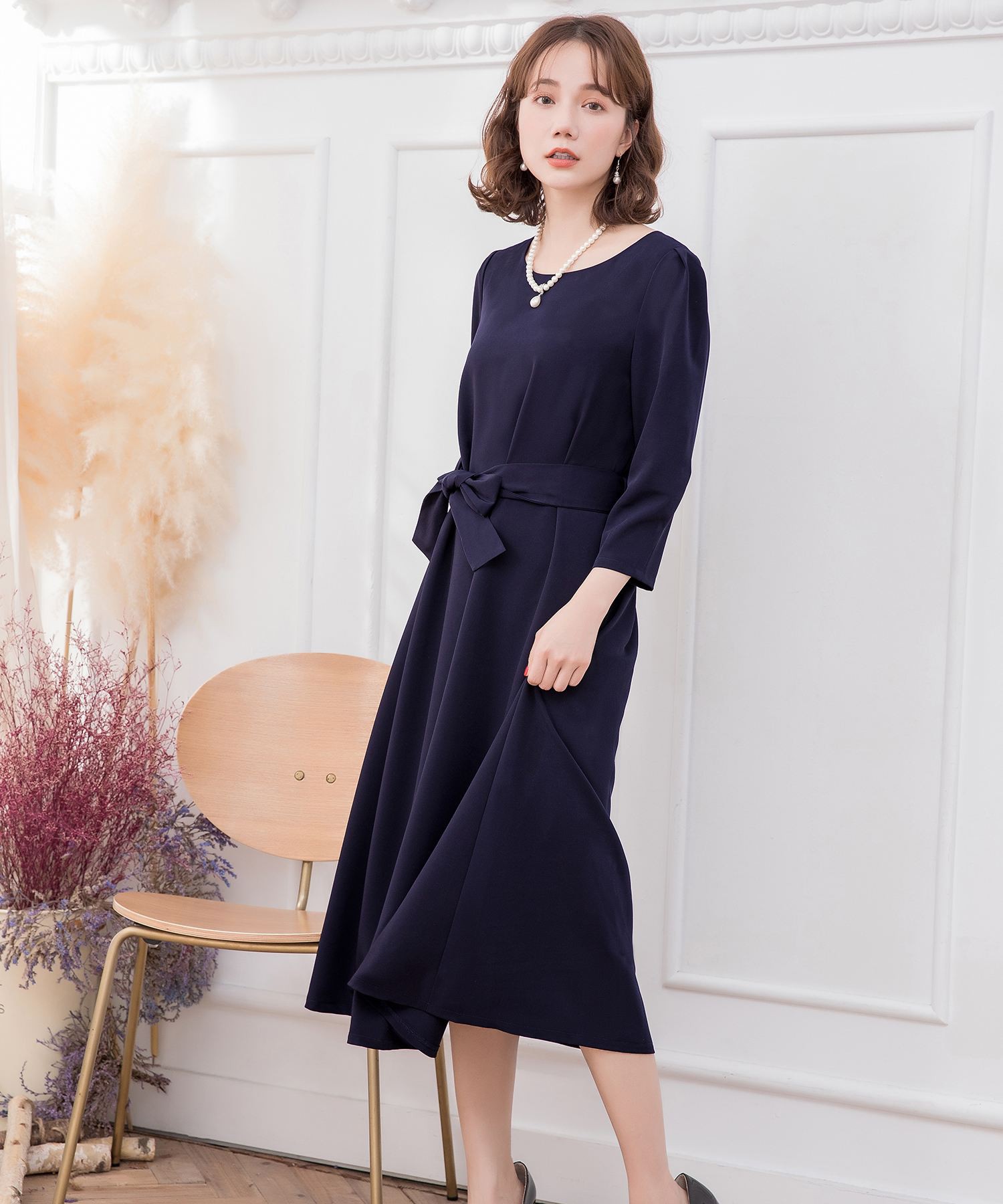セール】ドレスプラス DRESS+ フレアロング丈結婚式ワンピース