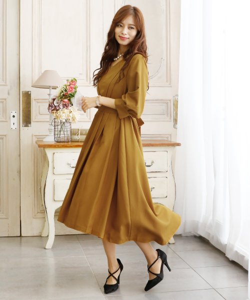 タックスリーブ フィッシュテール ワンピース プールヴー Pourvous D Fashion タックスリーブ フィッシュテール ワンピース プールヴー Pourvous D Fashion