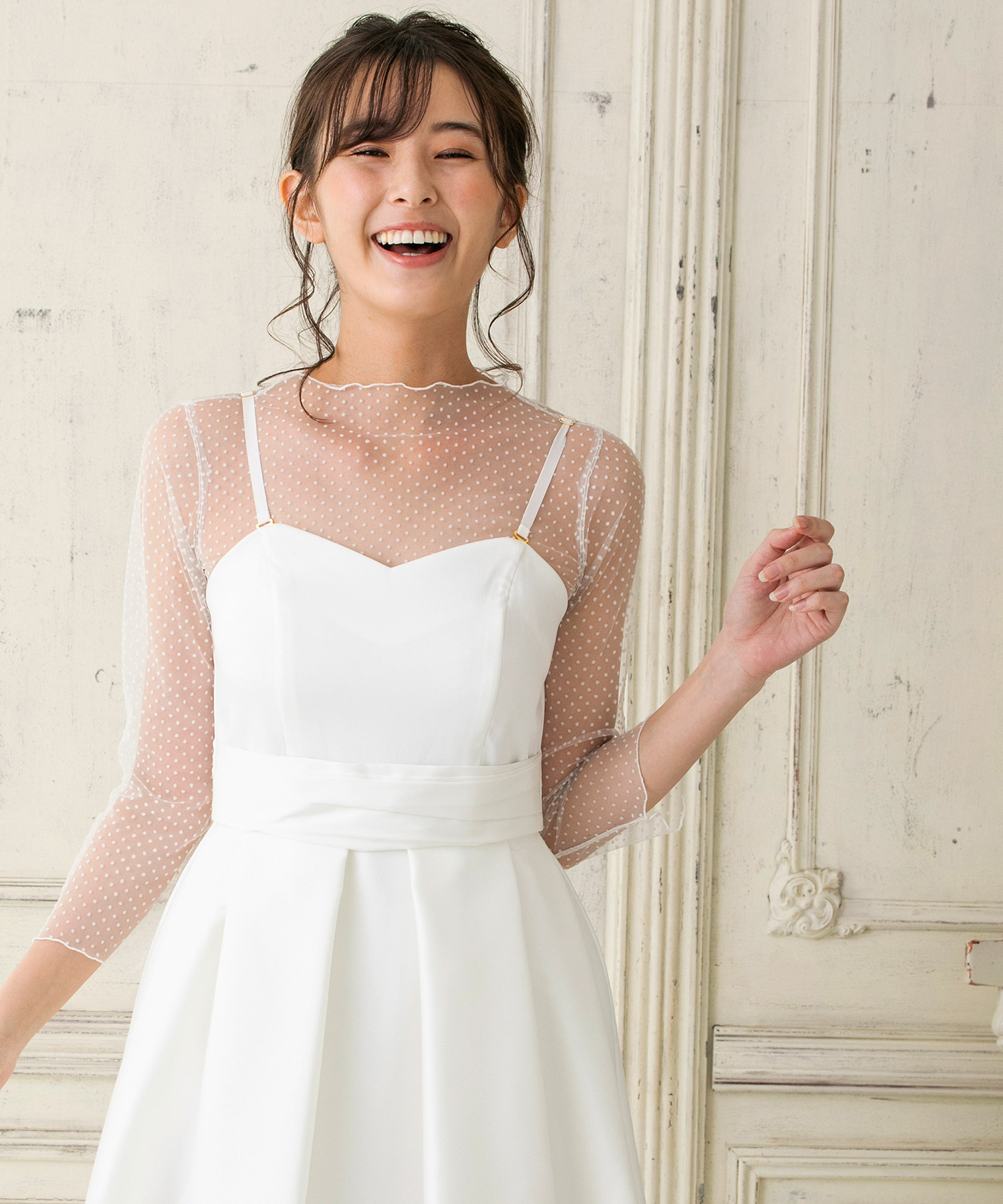 結婚式・ウエディングドレス】ドットチュールインナー付き 結婚式・ウエディングドレス】ドットチュールインナー付き