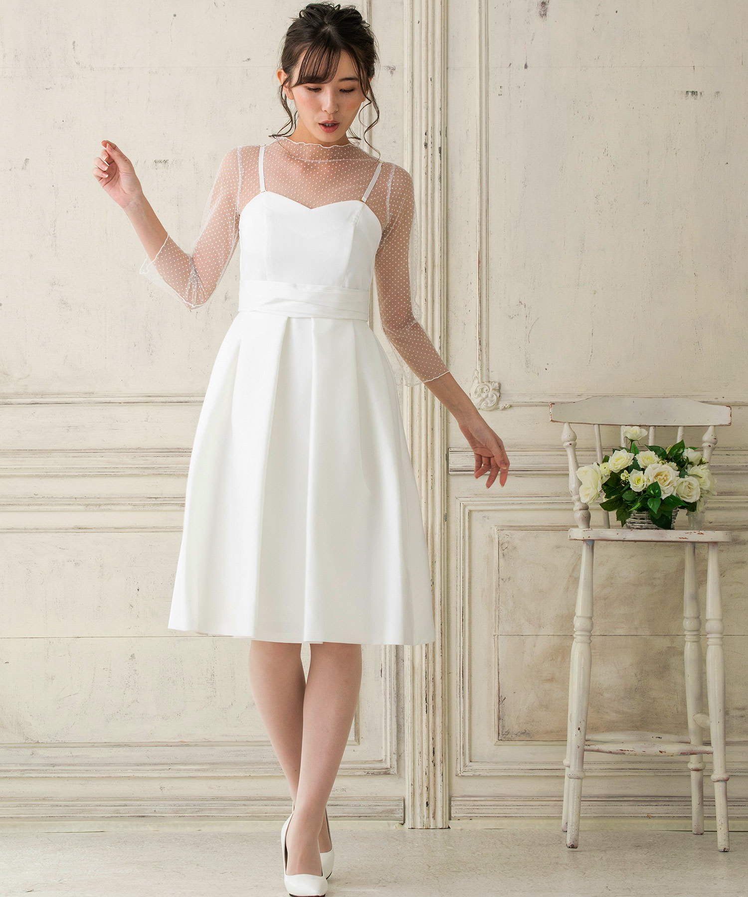 結婚式・ウエディングドレス】ドットチュールインナー付き 結婚式・ウエディングドレス】ドットチュールインナー付き