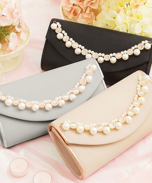結婚式 お呼ばれに使えるパーティーバッグ パールビジューラディアルサテンクラッチバッグ ドレス スター Dress Star D Fashion 結婚式 お呼ばれに使えるパーティーバッグ パールビジューラディアルサテンクラッチバッグ ドレス スター Dress Star D Fashion