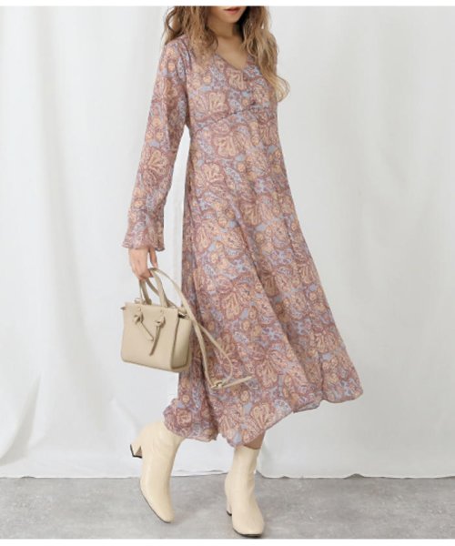 セール ペイズリー柄フリル袖シフォンワンピース チル Chille D Fashion セール ペイズリー柄フリル袖シフォンワンピース チル Chille D Fashion