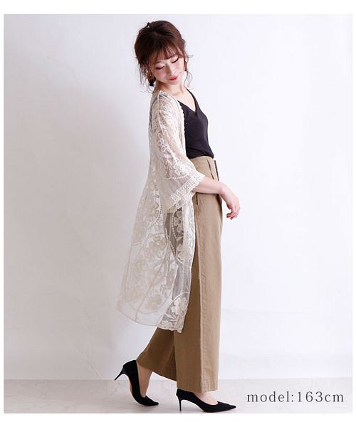 シースルー総柄レース刺繍ロング丈カーディガン(502933243