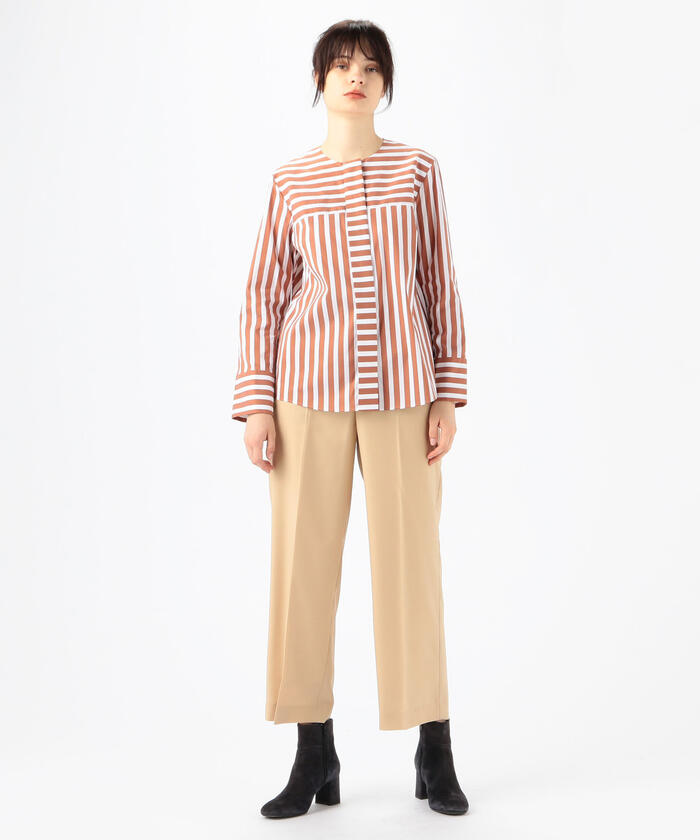 トゥモローランド ノーカラー シャツ ストレッチブロード