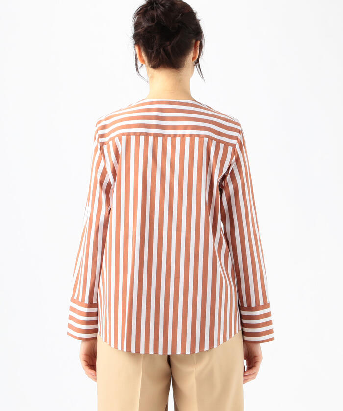 セール 40%OFF】ストレッチブロードストライプ ノーカラーシャツ