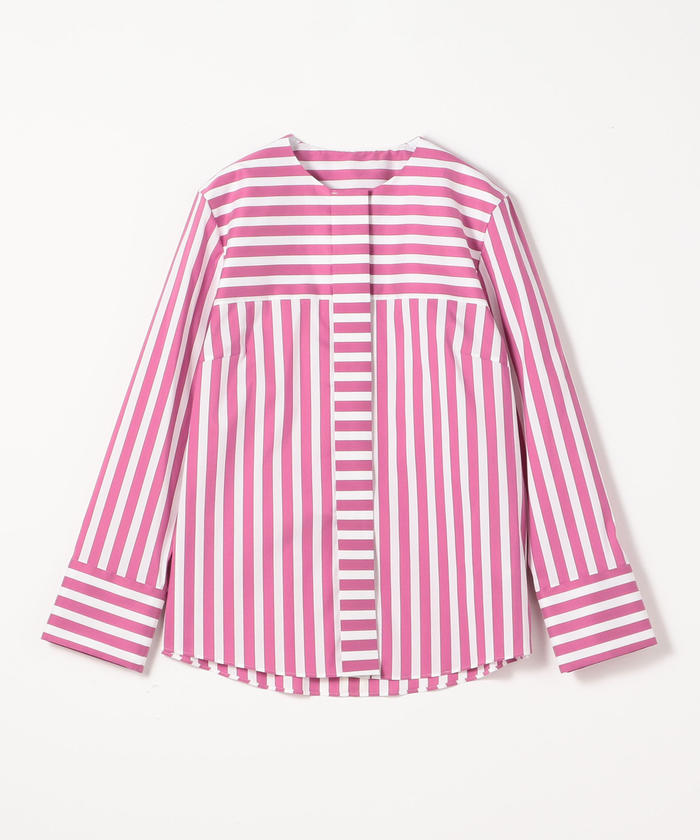 セール 40%OFF】ストレッチブロードストライプ ノーカラーシャツ セール 40%OFF】ストレッチブロードストライプ ノーカラーシャツ