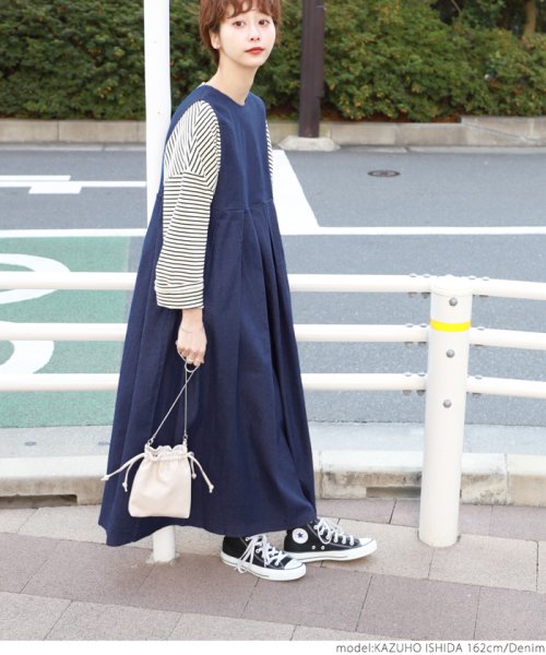 前後2wayウエストプリーツデニムワンピースcocaオリジナル コカ Coca D Fashion