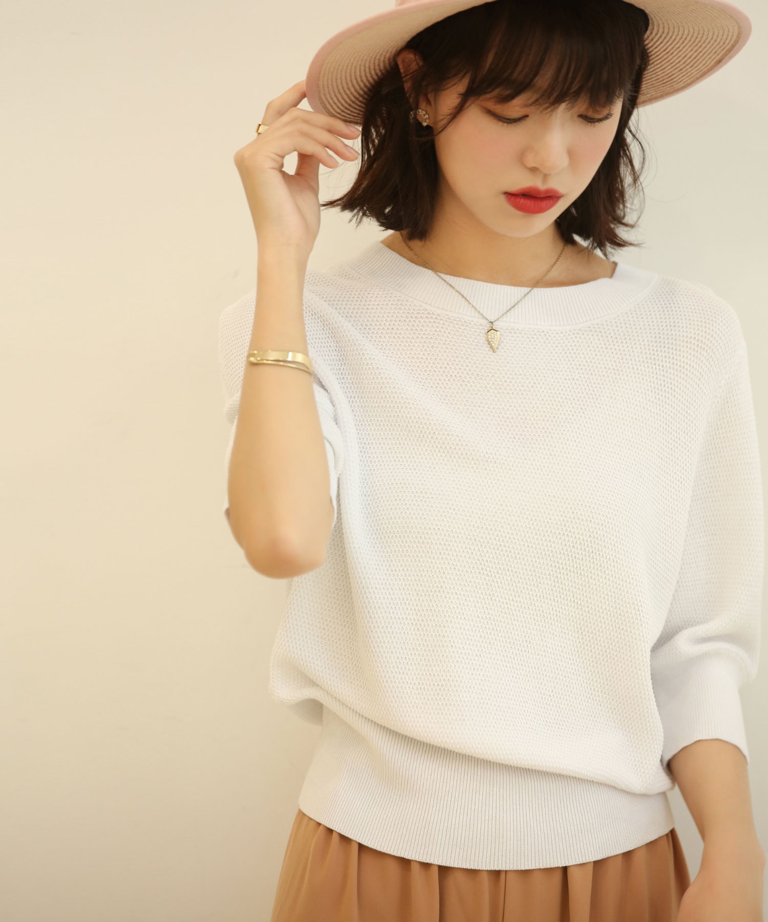 ⭐︎【新品】SHAREEF 七分袖 リネン100％ ニット ブラウン ニット 透かし編み サマーニット 七分袖 夏新作 新作 レディース