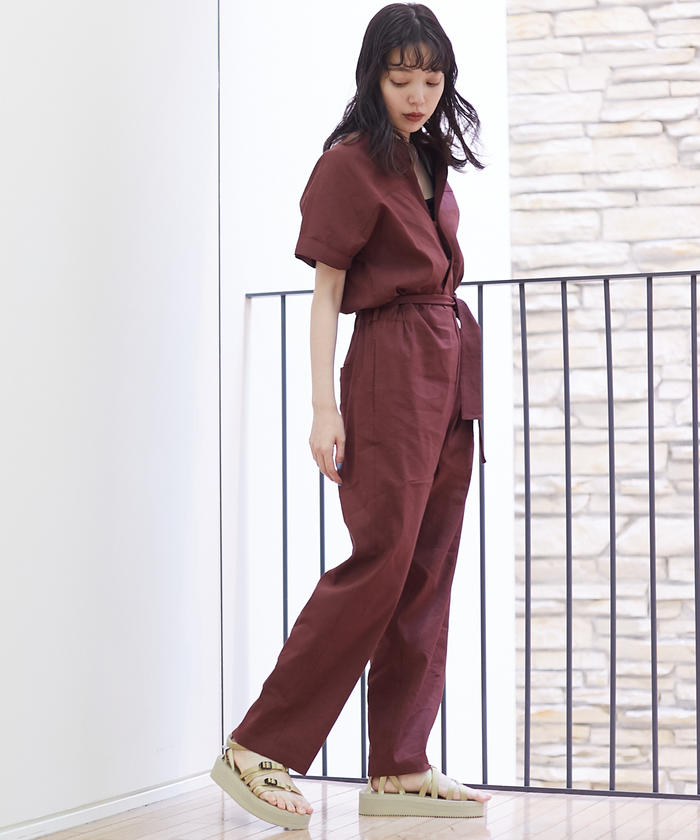 MACPHEE リネンレーヨンストレッチベルテッドジャンプスーツ サイズ36 MACPHEE リネンレーヨンストレッチベルテッドジャンプスーツ