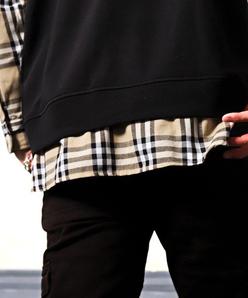 タイムセール15 Off レイヤードチェック柄パーカー パーカー メンズ ビッグシルエット フェイクレイヤード ラグスタイル Luxstyle D Fashion