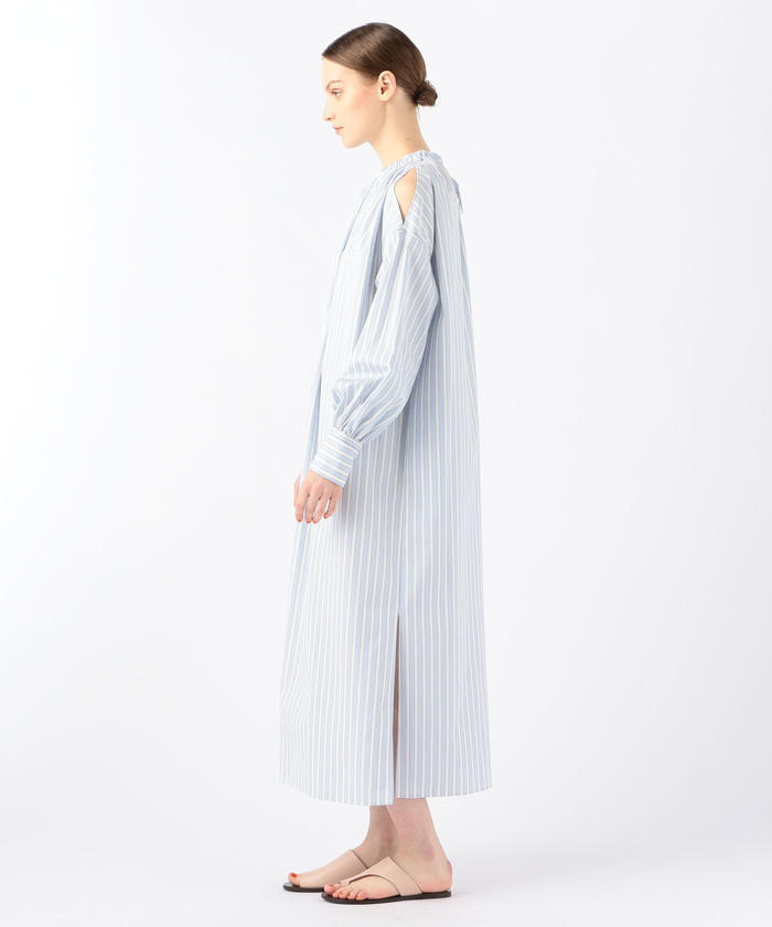 セール 50%OFF】コットンストライプ ネックギャザーワンピース