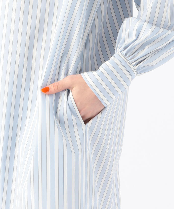 セール 50%OFF】コットンストライプ ネックギャザーワンピース